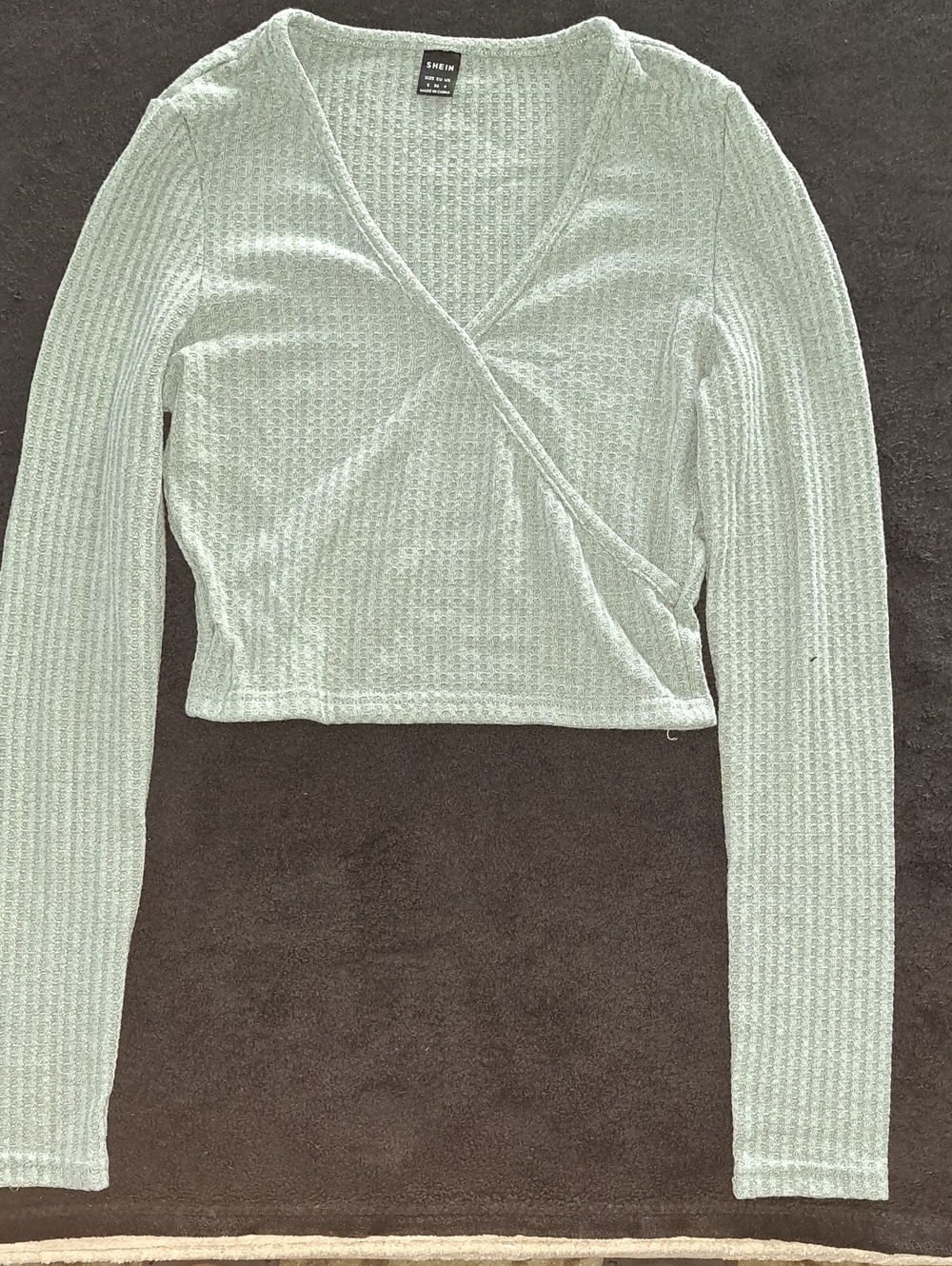 SHEIN Light Mint Ribbed Wrap-Style Crop Top
